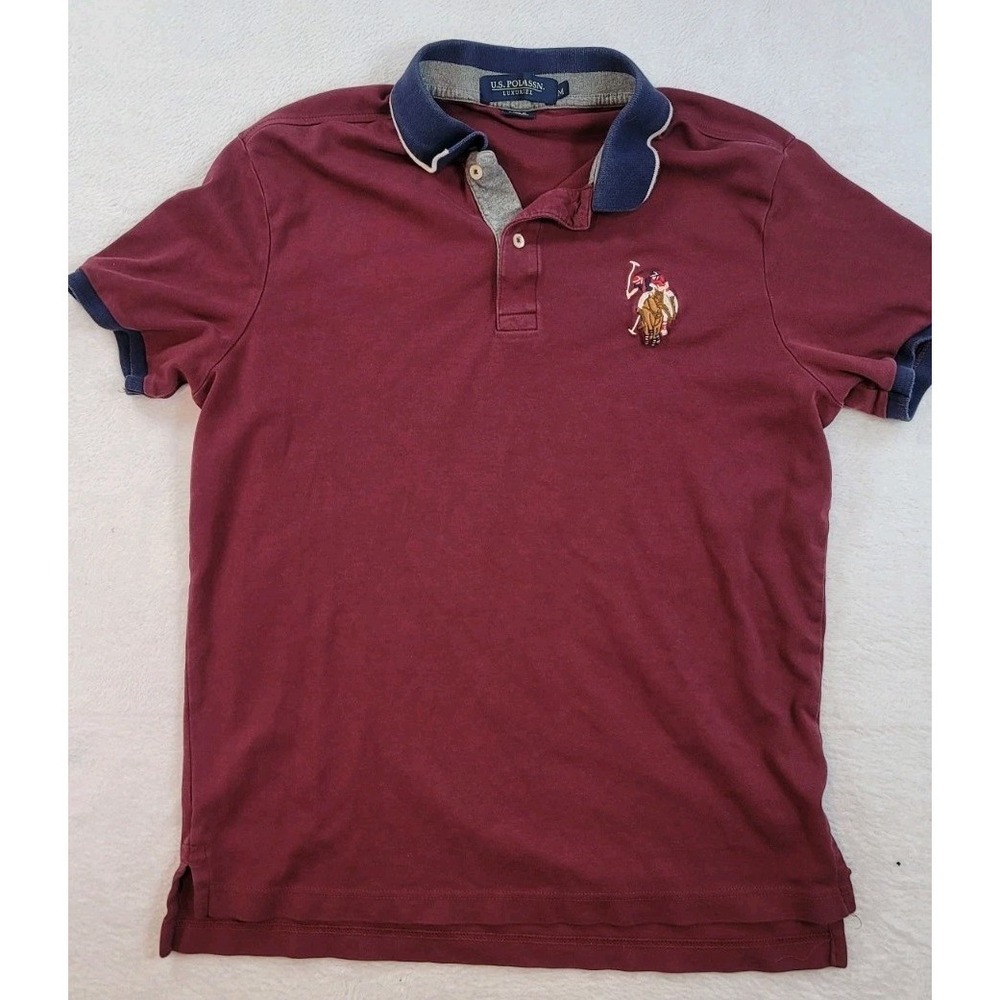 US Polo Assn. Shirt Men M Burgundy Luxury Feel Short‎ Sleeve Slit Big Pony Logo